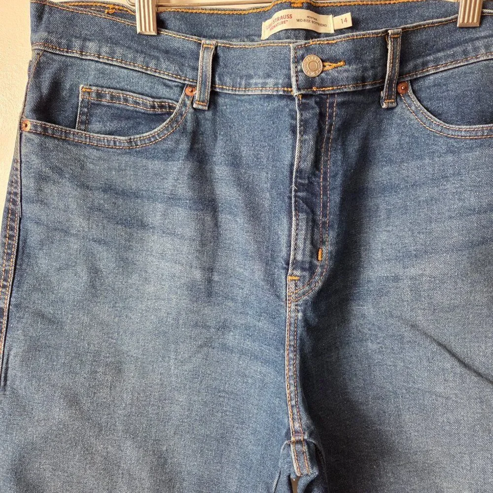 EUC SIGNATURE LEVIS STRAUSS HERITAGE MID RISE BOYFRIEND CUFFED JEANS SIZE 14 WMN
